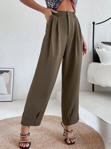 Chiquease 褶皺斜口袋長褲 - 摩卡棕 - 查看 4