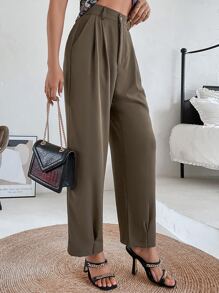 Chiquease 褶皺斜口袋長褲 - 摩卡棕 - 查看 5