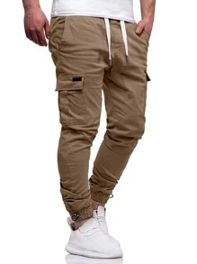 Manfinity Homme Men Drawstring Hem Pocket Side Cargo Pants - Brown - View 3