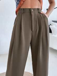 Chiquease 褶皺斜口袋長褲 - 摩卡棕 - 查看 6