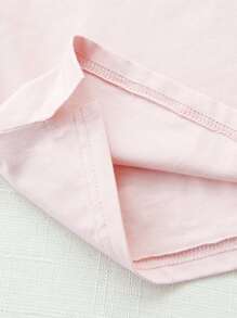 Camiseta de manga corta para niñas jóvenes Camiseta de verano con cuello redondo para niños Bordado con ojales Cuello de hoja de loto Camiseta de estilo extranjero - Rosa Pálido - Ver 3