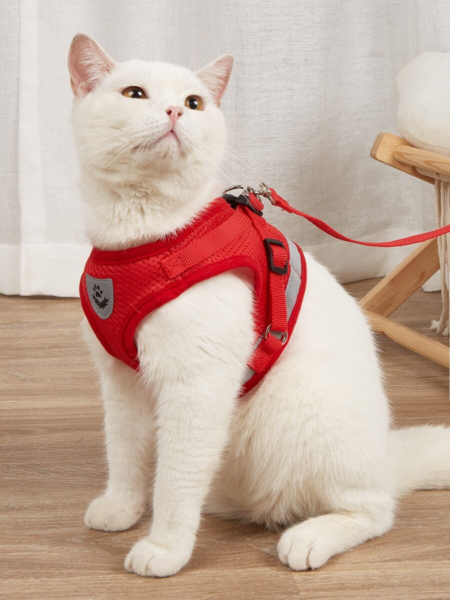 1pc Reflective Pet Harness & 1pc Leash - Red - View 1