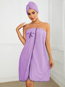 Bộ 3 món áo choàng tắm bằng vải lông san hô dễ thương (Áo choàng tắm + Mũ trùm đầu + Băng đô), màu nâu - Màu tím - Xem 5