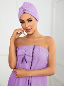 Bộ 3 món áo choàng tắm bằng vải lông san hô dễ thương (Áo choàng tắm + Mũ trùm đầu + Băng đô), màu nâu - Màu tím - Xem 6