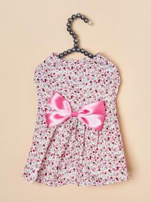 1pc Bow Decor Dog Ditsy Floral Dress - Pink - View 2