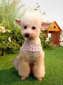 1pc Bow Decor Dog Ditsy Floral Dress - Pink - View 3