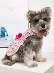 1pc Bow Decor Dog Ditsy Floral Dress - Pink - View 5