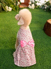 1pc Bow Decor Dog Ditsy Floral Dress - Pink - View 7