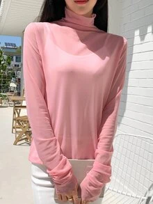 DAZY High Neck Mesh Top Without Cami Top - Dusty Pink - View 5