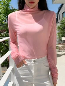 DAZY High Neck Mesh Top Without Cami Top - Dusty Pink - View 8