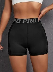 Powerista 字母带腰部运动短裤，配有手机口袋，弹力短裤，女士运动短裤、健身短裤、骑行短裤