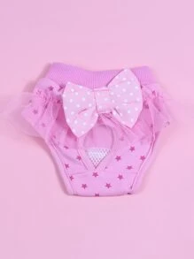 1pc Star Print Bow Decor Dog Sanitary Pants - Pink - View 1