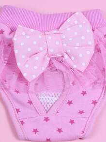 1pc Star Print Bow Decor Dog Sanitary Pants - Pink - View 4