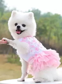 Vestido de mascota con diseño de flor - Rosa - Ver 1