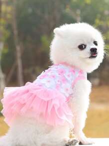 Vestido de mascota con diseño de flor - Rosa - Ver 2