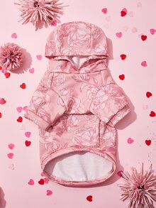 Valentine's Day Rose Print Pet Hoodie - Pink - View 3