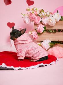 Valentine's Day Rose Print Pet Hoodie - Pink - View 4
