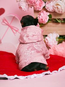 Valentine's Day Rose Print Pet Hoodie - Pink - View 5