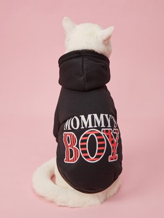 Sweat-shirt à capuche pour animaux de compagnie à motif lettre "Mommy's Boy"