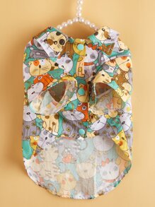 Cartoon Graphic Pet Shirt - Multicolor - View 3