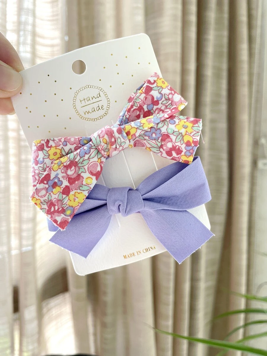 1pc Flower Pattern Pet Hair Clip & 1pc Plain Pet Hair Clip - Multicolor - View 1