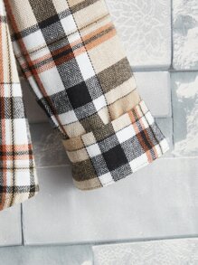 SHEIN 男孩拼接格紋印花連帽襯衫