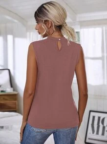 Keyhole Back Cutout Detail Tank Top - Dusty Pink - View 2