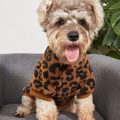 1 Áo nỉ lót nhiệt họa tiết da báo cho thú cưng, Quần áo mùa đông ấm áp cho chó và mèo