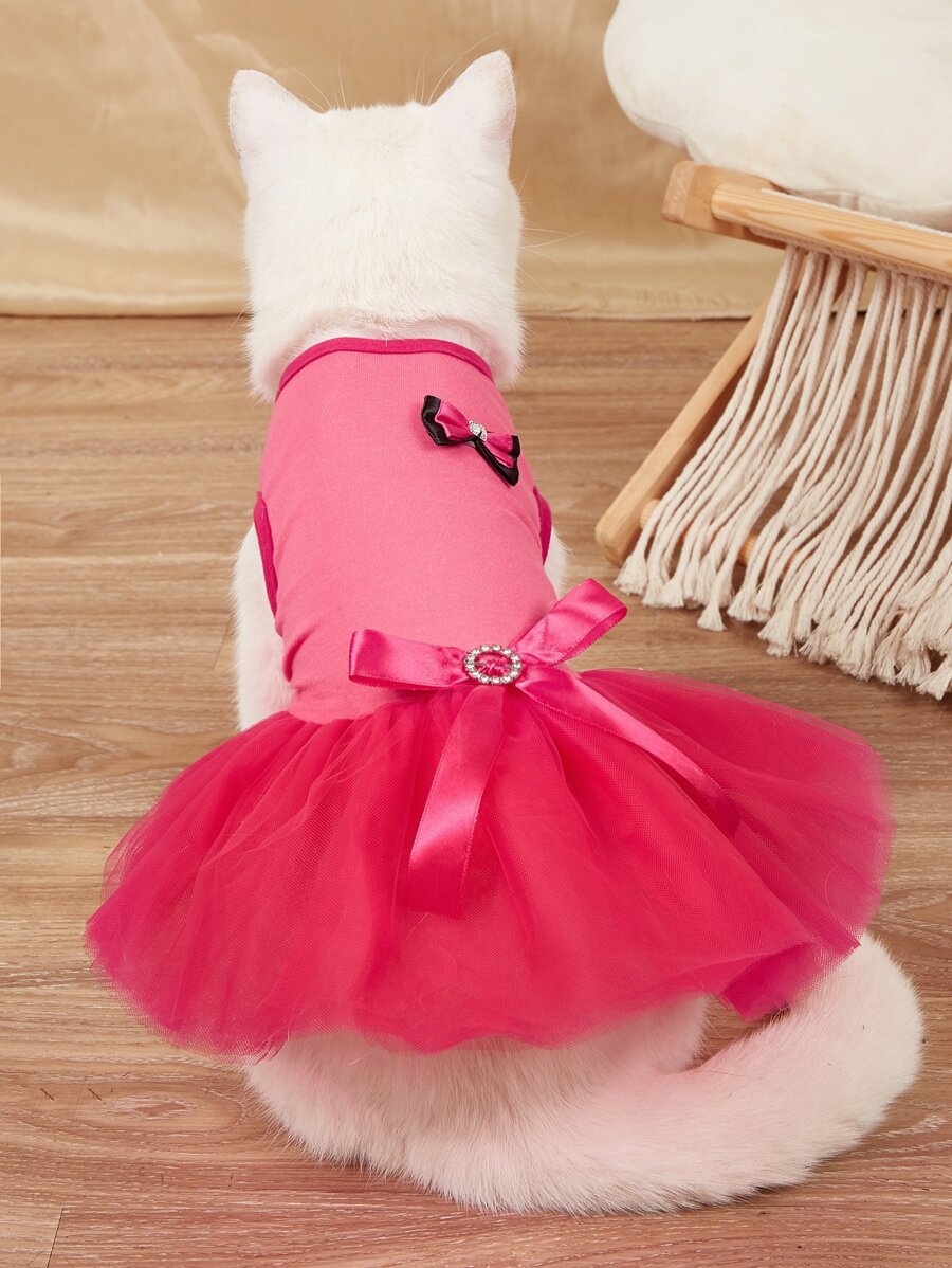 1pc Pink Bowknot Pet Skirt - Pink - View 1