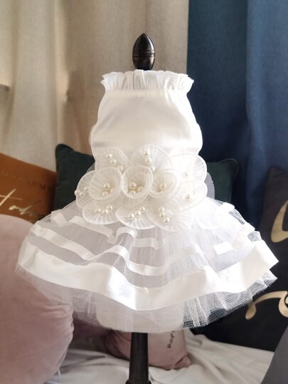 فستان مزين بلؤلؤ صناعي للحيوانات الأليفة 1 قطعة