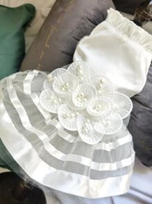 1pc Faux Pearl Decor Pet Dress - White - View 2