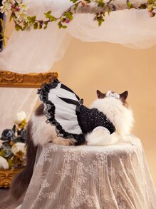 1pc Cute Black & White Diamond-Studded Pet Dress Suitable For Weddings, Photography, Outings, Etc. - Black - View 2