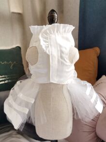 1pc Faux Pearl Decor Pet Dress - White - View 4