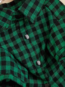 格紋圖案寵物襯衫 - 綠色 - 查看 4