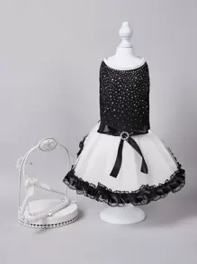 1pc Cute Black & White Diamond-Studded Pet Dress Suitable For Weddings, Photography, Outings, Etc. - Black - View 3