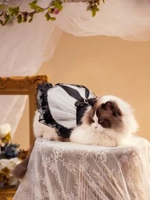 1pc Cute Black & White Diamond-Studded Pet Dress Suitable For Weddings, Photography, Outings, Etc. - Black - View 5