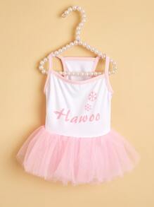 Letter Graphic Mesh Pet Dress - Baby Pink - View 2