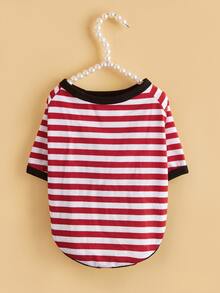 條紋圖案寵物T恤 - 紅白色 - 查看 2
