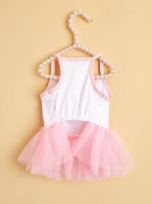 Letter Graphic Mesh Pet Dress - Baby Pink - View 4