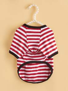 條紋圖案寵物T恤 - 紅白色 - 查看 4