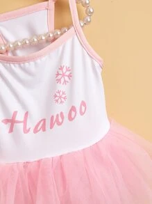 Letter Graphic Mesh Pet Dress - Baby Pink - View 6