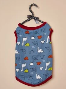 1pc Polyester Cartoon Dinosaur Printed Vest Suitable For Cats And Dogs Daily Wearing