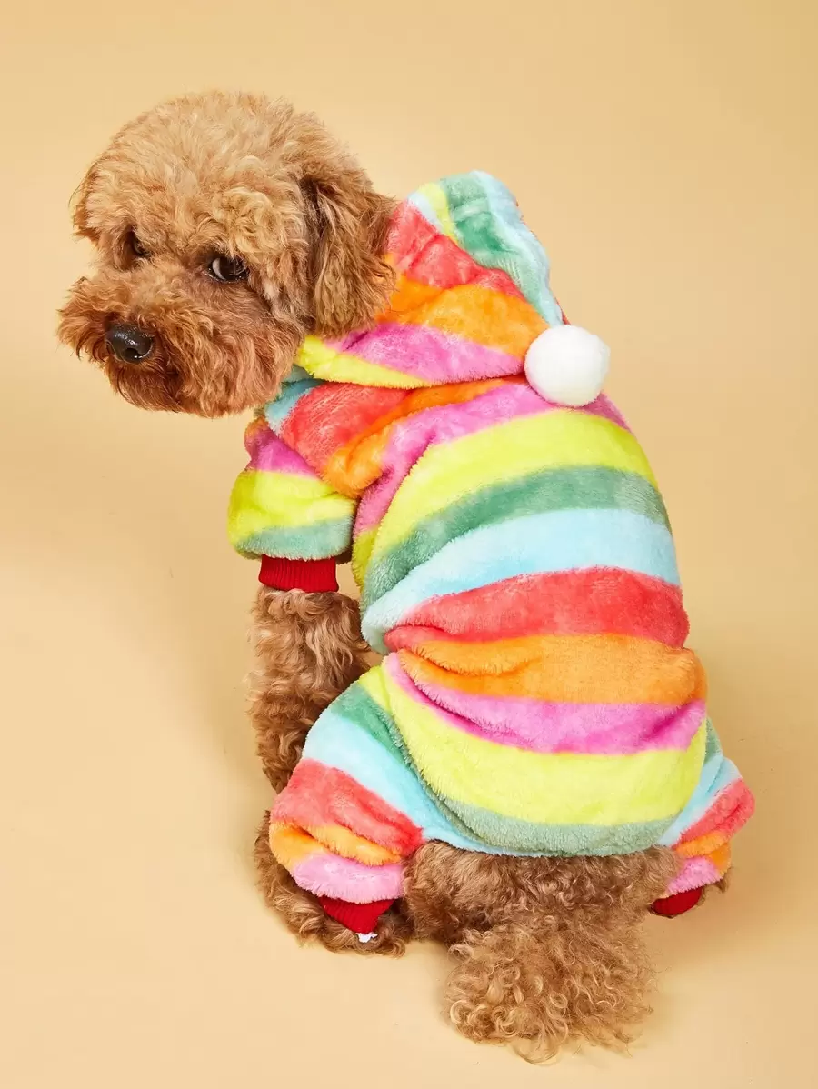 Colorful Stripe Hooded Dog Pajamas - Multicolor - View 1