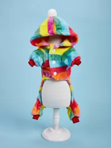 Colorful Stripe Hooded Dog Pajamas - Multicolor - View 3