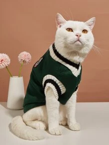 1件聚酯纖維圓領針織毛衣,透氣舒適,適合小型犬和貓咪全年室內外穿著(尺寸偏小,建議選擇1-2大小號) - 綠色 - 查看 6