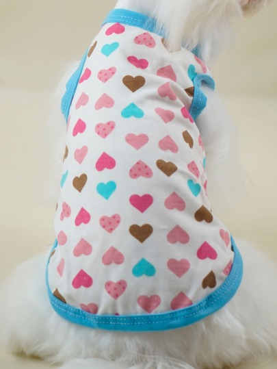 لباس علوى تانك للكلب برباط متباين بطباعة قلب