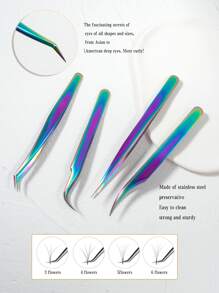 4pcs Ombre Eyelash Tweezers Set - Multicolor - View 4