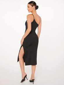 SHEIN BAE One Shoulder Split Thigh Dress - Black - View 2