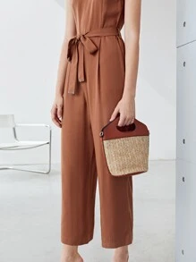 MOTF PREMIUM VISCOSE BELTED JUMPSUIT - Brown - View 5