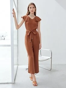 MOTF PREMIUM VISCOSE BELTED JUMPSUIT - Brown - View 2